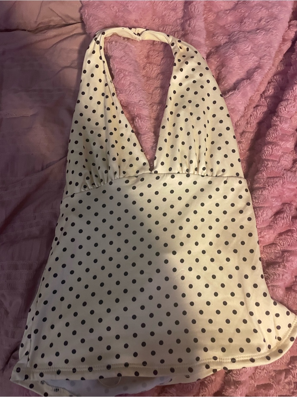 Yellow black polka dot halter top